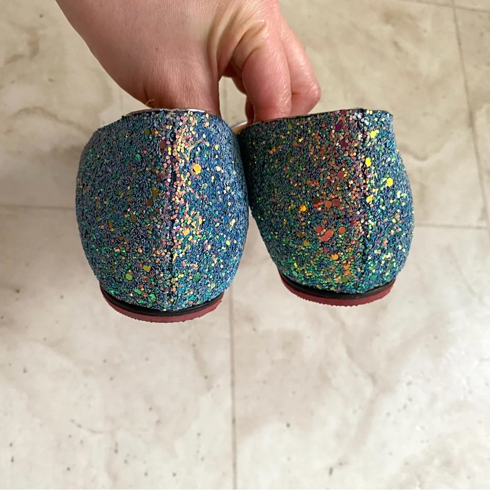 Christian Louboutin Kate Multicolor Blue Glitter Pointed Toe Ballet Flats Sz 6.5